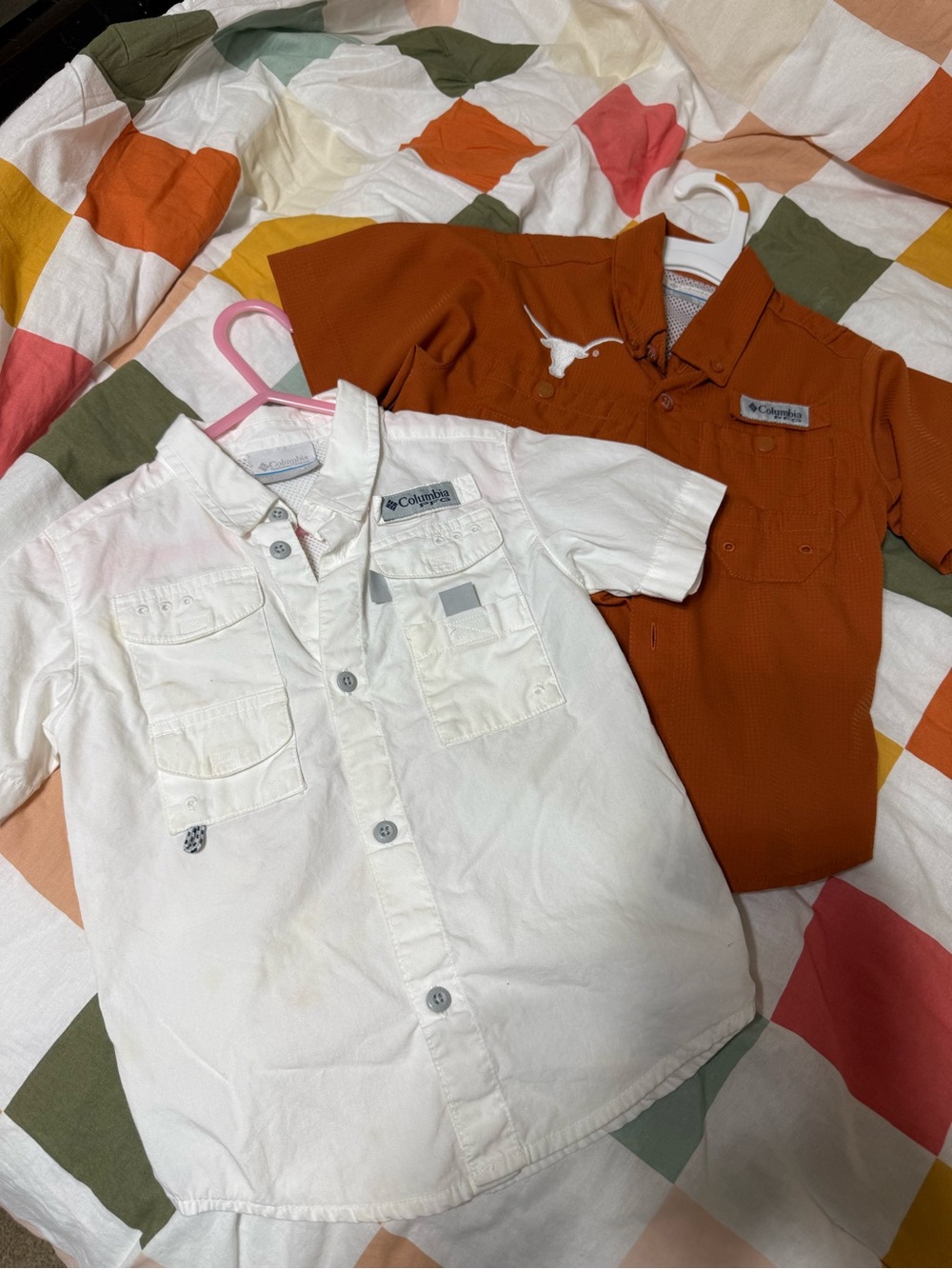Columbia White & Burnt Orange Kids' Short-Sleeve Button Shirts
